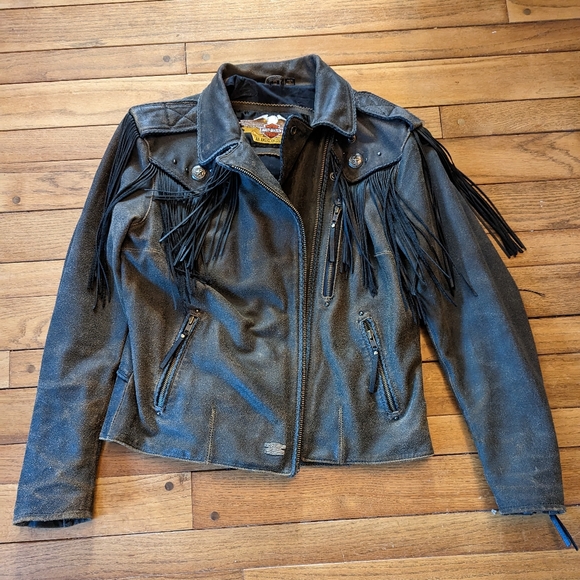 Harley Davidson Woman's Vintage Genuine Leather Biker Jacket - Picture 2 of 8